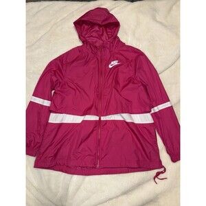 Nike Woven Jacket Windbreaker Hooded Pink/ White Women’s Large